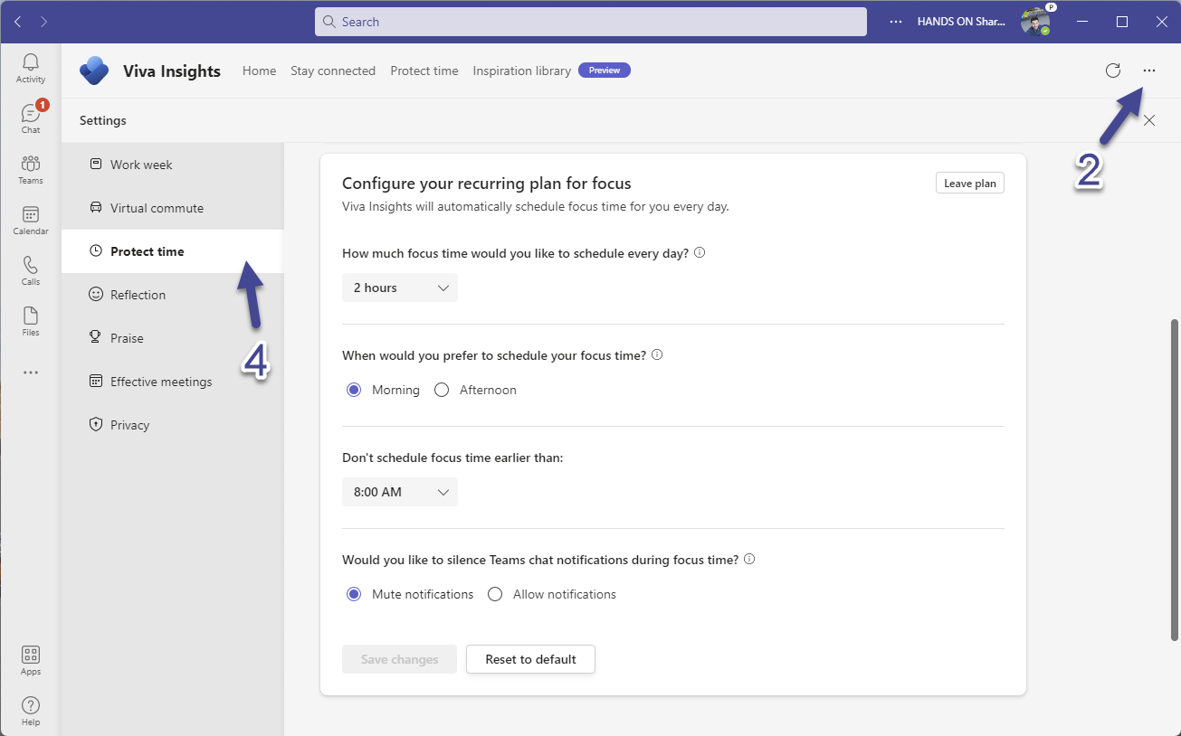 Create a focus plan using Microsoft Teams and Viva Insights HANDS ON